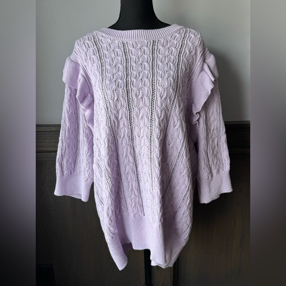 design 355 Sweaters - Design 365 Lilac purple Cable Knit Women's Sweater 3/4 sleeves 2X